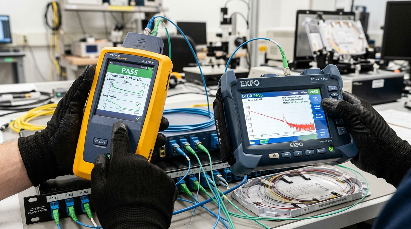 Field technician splicing emergency optical break